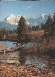 Geroldsee Lake, Mittenwald with Snow-Capped Mountains Postcard