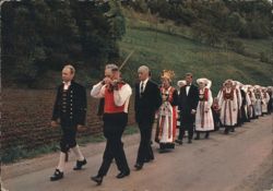 Wedding in Granvin, Norway with Fiddler & Traditional Costumes Postcard