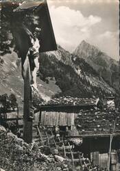 Gerstruben with Höfats Mountain, Crucifix, Alpine Huts Postcard