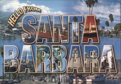Hello From Santa Barbara Large Letter Views Postcard