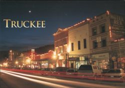 Truckee Commercial Row Night Scene, Hotel Rex Postcard