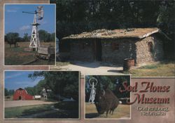 Sod House Museum, Buffalo Sculpture, Windmill Postcard