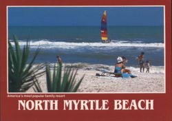 North Myrtle Beach Family Resort, Sailboat on Ocean Postcard
