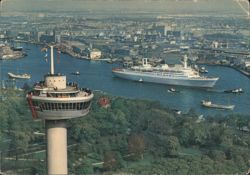 Euromast Tower & Ships in Harbor, Rotterdam Postcard