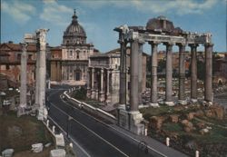 Roman Forum with Temple Ruins and Dome Postcard