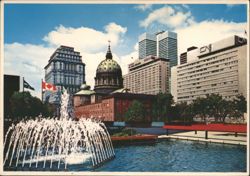 Place du Canada Fountain, Cathedral, and Skyline Postcard