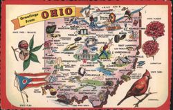 Greetings From Ohio Illustrated Map Buckeye State Postcard
