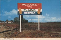 Welcome to Plains, Georgia Sign with Peanuts Postcard
