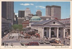 Quincy Market and Faneuil Hall, Boston Skyline Postcard