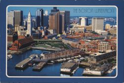 Boston Waterfront Aerial View, Custom House, Faneuil Hall Postcard