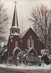 St. James' Episcopal Red Church, Sonora, CA, Winter Snow Postcard