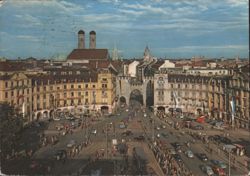 Munich Karlsplatz (Stachus) City Square with Trams Postcard