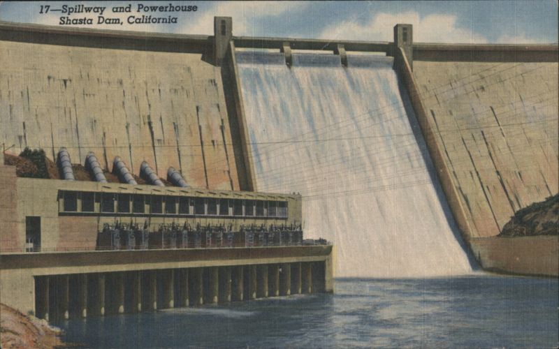 Spillway and Powerhouse, Shasta Dam, California