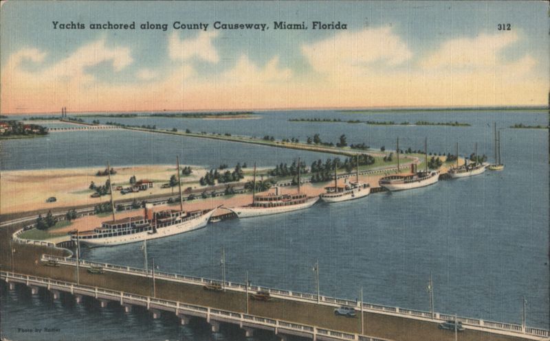 Yachts anchored along County Causeway, Miami, Florida