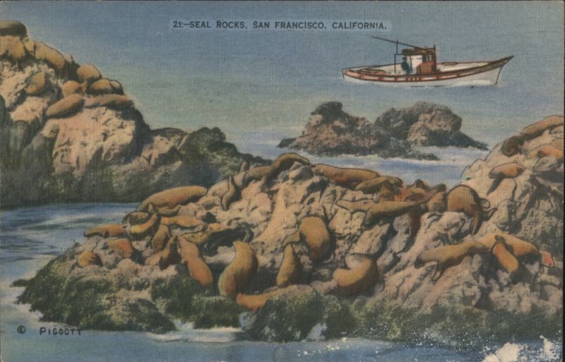 Seal Rocks with Boat, San Francisco California PIGGOTY