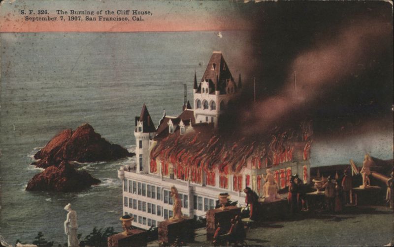 Burning of the Cliff House, September 7, 1907 San Francisco California
