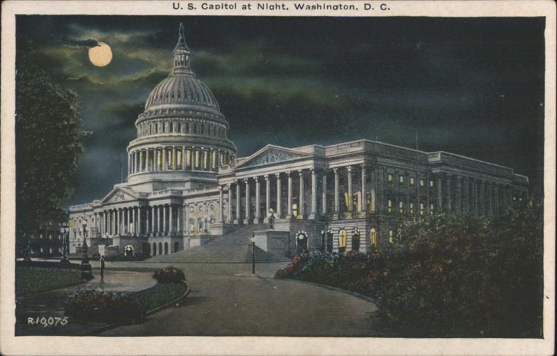 US Capitol at Night, Washington, D.C. with Full Moon District of Columbia
