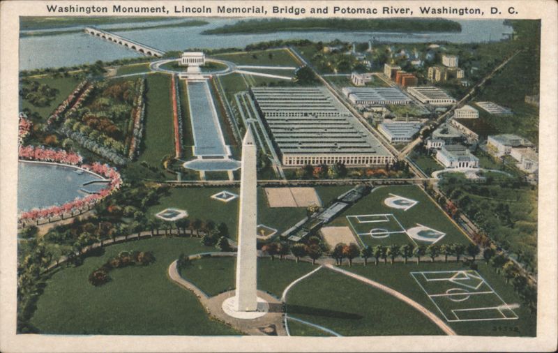 Washington Monument, Lincoln Memorial, Potomac River, DC District of Columbia