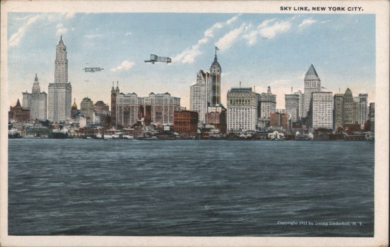 New York City Skyline, Biplanes Flying Overhead Irving Underhill