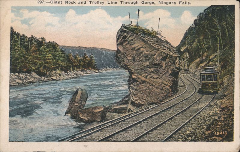 Giant Rock and Trolley Line Through Gorge, Niagara Falls New York