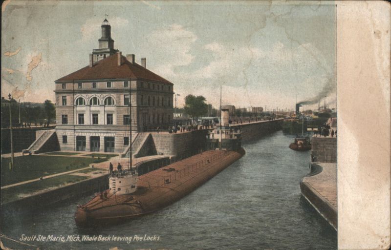 Sault Ste Marie, Whale Back leaving Poe Locks Sault Ste. Marie Michigan