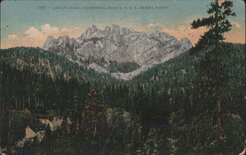 Castle Crags from S. P. R. R. Shasta Route California