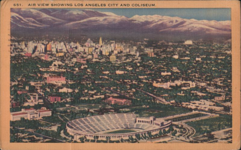 Air View Showing Los Angeles City and Coliseum California
