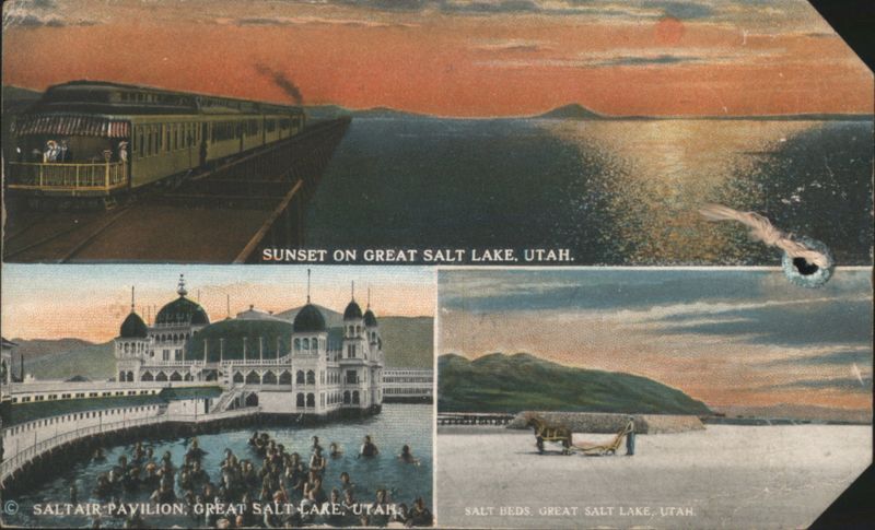 Great Salt Lake, Utah: Sunset, Saltair Pavilion, Salt Beds