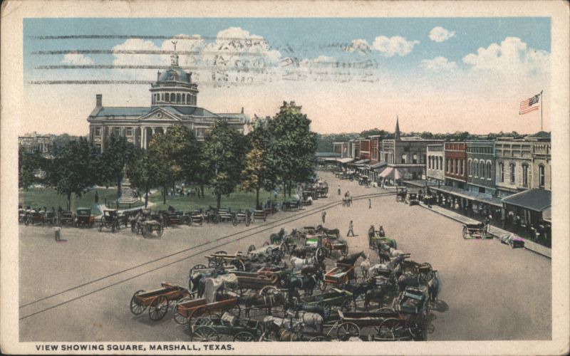 Square with Courthouse & Carriages, Marshall, TX Texas