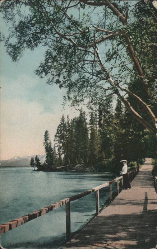 Lake Tahoe Boardwalk with Woman and Trees California