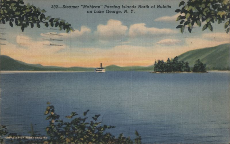 Steamer Mohican Passing Islands North of Huletts, Lake George New York