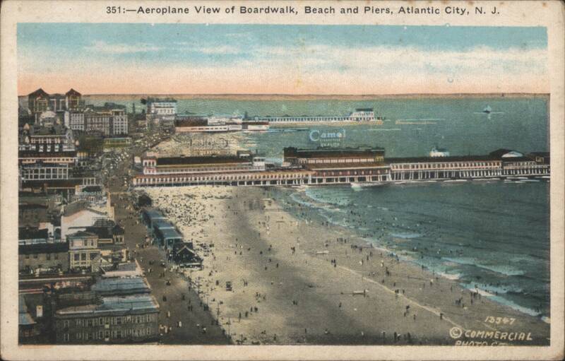 Aeroplane View of Boardwalk, Beach and Piers Atlantic City New Jersey