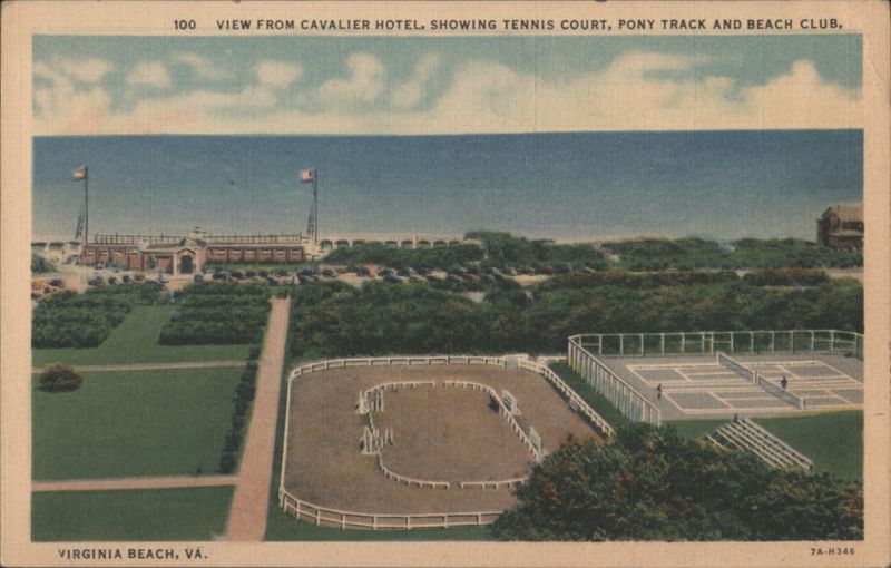 View from Cavalier Hotel, Showing Tennis Court, Pony Track and Beach Club Virginia Beach
