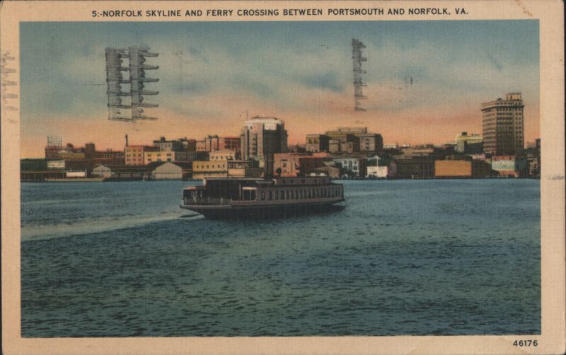 Norfolk Skyline and Ferry Crossing, Portsmouth, VA Virginia