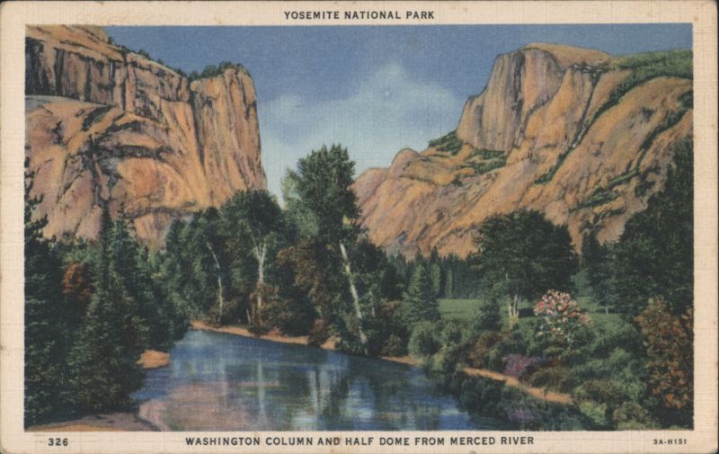 Washington Column and Half Dome from Merced River California