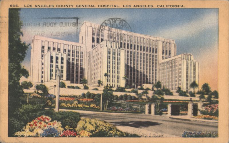 Los Angeles County General Hospital Art Deco Building View California