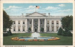 White House, Fountain, American Flag Postcard