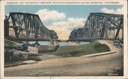 Memphis and Harrihan Bridges, Mississippi River Postcard