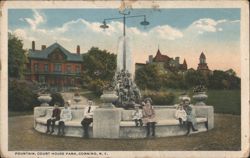Fountain, Court House Park, Corning, NY Postcard