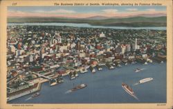 Seattle, Washington Business District & Harbor Postcard