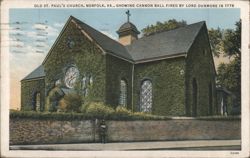 Old St. Paul's Church, Norfolk, VA, Cannon Ball Fired by Lord Dunmore Postcard