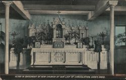 Altar, Our Lady of Consolation Church Basement, Carey, OH Postcard