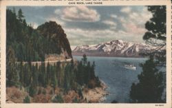 Cave Rock, Lake Tahoe Scenic Highway & Steamer Postcard