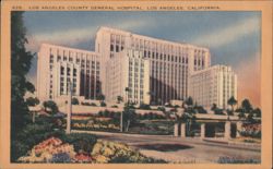 Los Angeles County General Hospital Art Deco Building Postcard