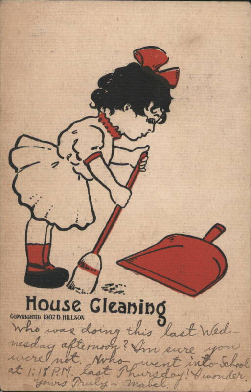 House Gleaning Girl Sweeping with Broom and Dustpan