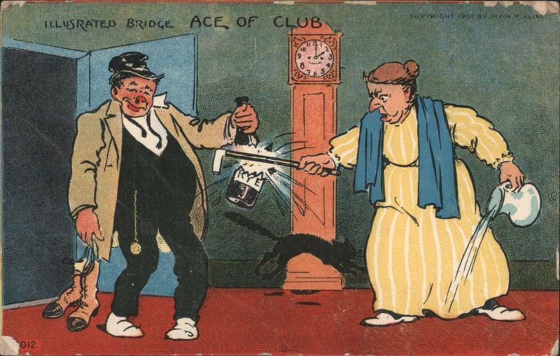 Illustrated Bridge Ace of Club - Woman Breaking Rye Bottle