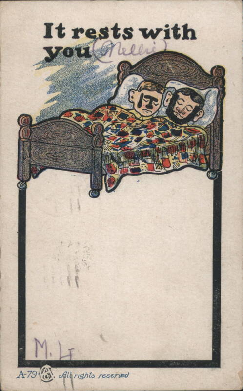 It rests with you Comic Illustration of Two Men in Bed