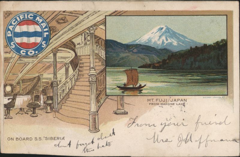 Pacific Mail S.S. Siberia Interior and Mt. Fuji, Japan Hakone