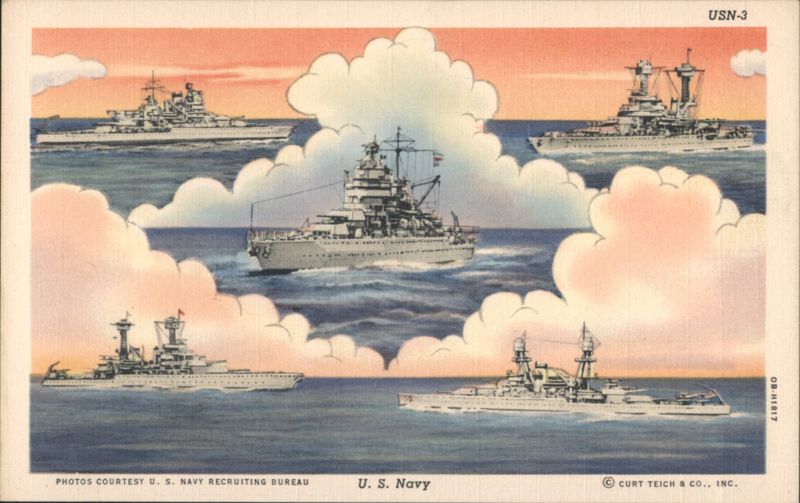 U.S. Navy Battleships and Cruisers Illustration