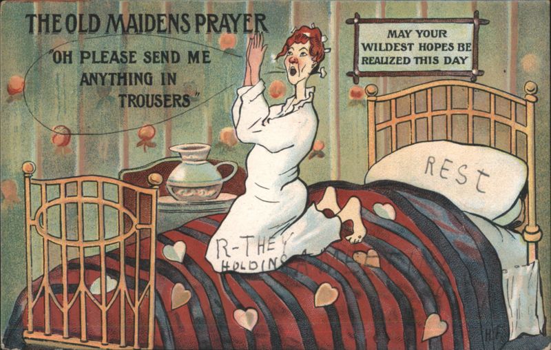The Old Maidens Prayer Humorous Illustration H.F. Comic, Funny